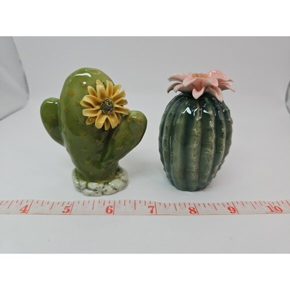 Hand Crafted Ceramic Cactus with Flowers Salt & Pepper Shakers, Home Décor, Gift - Picture 2 of 12